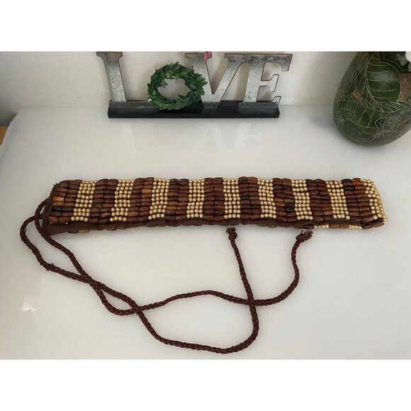 Baba L.A. Clothing Handmade‎ India Wood Faux Pearl Beaded Belt Tie Belt Vtg 32\